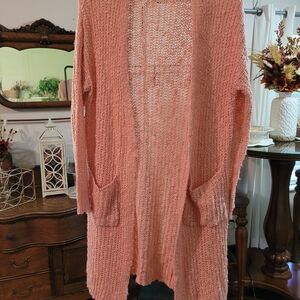 Elegant Coral Open-Front Spring Cardigan